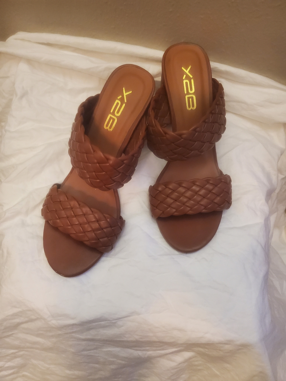 X2 Braided Double-Strap Slide Sandals in Tan Brown